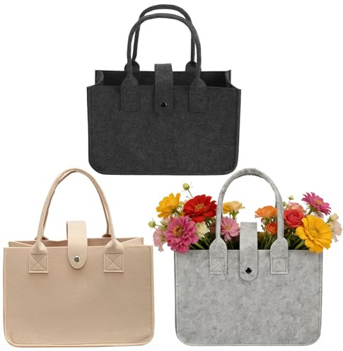 SMYJDMM Filztaschen Shopper, 3 Stück Filztasche Einkaufstasche, 30 x 18 x 20 cm Tasche Filz Tragetasche Filz zur Einkaufen Reisen Arbeit Picknick