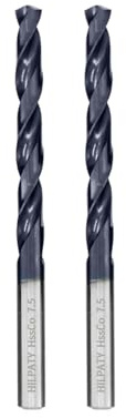 Hilpaty Cobalt Drill Bits 7.5mm x 2pcs M35 HSS Drill Bit for Metal, AlTiN Coating, Standard DIN 338 (7.5mm x 109mm x 2pcs)