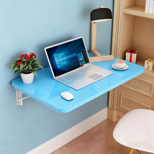 Platzsparender Wand-Klapptisch, hängender Schreibtisch für kleine Räume, kompakter Hängeschrank für Küche und Heimbüro, Blau (40 x 30 cm)