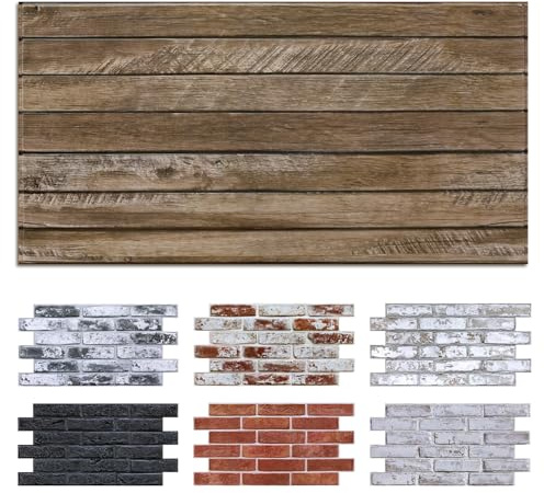Commomy 3D Wandpanele Selbstklebend Holzoptik 12 Stück, 58 x 30 cm, 2.08 m² | PVC Holzverkleidung Wasserdicht Starke Haftung Dauerhaft 3.5MM Dick 3D Holzpaneele für Wohnzimmer Küche Schlafzimmer Innen