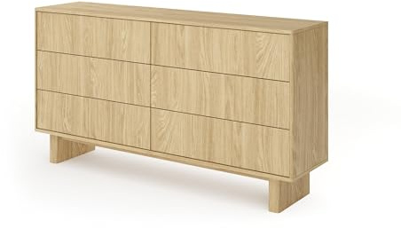 Masseno Kommode Trave 153,5 cm Sideboard mit 6 Schubladen und Türen für Wohnzimmer Schlafzimmer Modern 153,5x38,1x82,6 cm Eichefarben