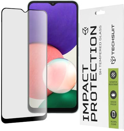 Techsuit Displayschutzfolie für Samsung Galaxy A22 5G Gehärtetes Glas mit 9H Härte, Vollständige Abdeckung, Stoßschutz, Oleophobe Beschichtung, Anti Fingerabdruck, Blasenfrei, 111D Full Glue