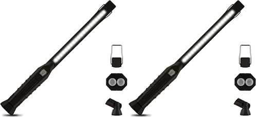 REV LED Arbeitsleuchte - Kompakte Akku Handlampe mit klappbarem Standfuß & Aufhängehaken, Inspektionslampe - ideal für Werkstatt & KFZ, grau (Packung mit 2)
