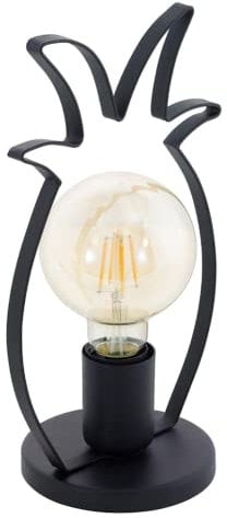 EGLO Tischlampe Coldfield, 1 flammige Tischleuchte Vintage, Retro, Nachttischlampe aus Stahl, Wohnzimmerlampe in Schwarz, Ananas Lampe mit Schalter, E27 Fassung