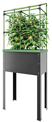 Bio Green Metall-Hochbeet City Jungle Heidelberg für Innen und Außen | Bewässerungssystem und Rankgitter integriert | Pflanzkübel für Gemüse, Kräuter und Blumen | B 62 x T 32 x H 160 cm