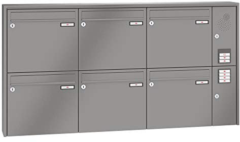 RENZ/Quadra / 6er Aufputz-Briefkastenanlage Wand-Briefkasten mit Sprechfeld/RAL-Farbe 9007 Volumen 1/Dein-Briefkasten.de