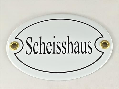 Ovales Türschild Emaille Scheisshaus , 10,5x7,0cm