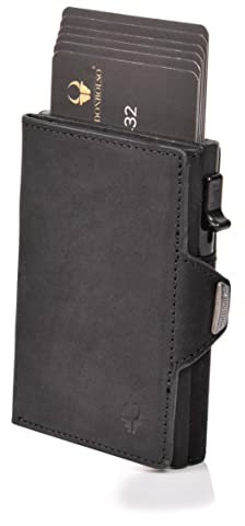 DONBOLSO Wallet Flip Geldbörse Herren - Slim Wallet mit Flipcase - Leder Kartenetui mit RFID Schutz - Geldbeutel Herren für bis zu 9 Karten mit Münzfach, Vintage Schwarz