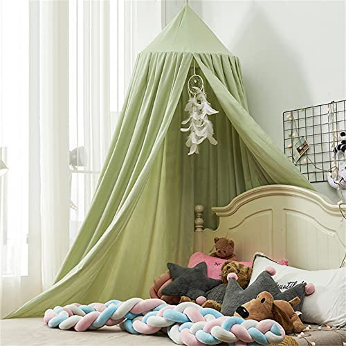 TROYSINC Baby Betthimmel, Baumwolle Baldachin Moskitonetz Insektenschutz, Süß Groß Hängende Himmel Spielzelte für Babybett Kinderzimmer Schlafzimmer (Grün)