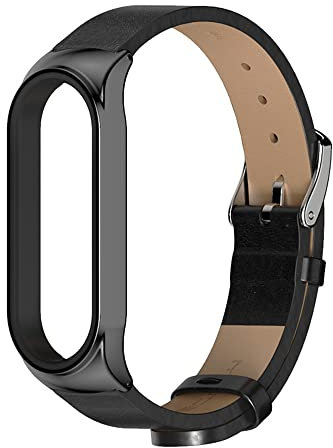 Kompatibel Mit Xiaomi Mi Band 5 Armband Lederarmband Mi Band 6 Ersatzarmband Leder Replacement Armband Mi Band 5/6 Metall Edelstahl Stoßfeste Schutz Uhrenarmband (Schwarz,Mi band5/6)