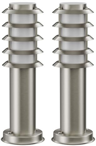 ledscom.de 2 Stück Wegelicht/Pollerleuchte PORU für außen, IP44, Gitter, 39 cm, edelstahl, 1x E27 max. 40W