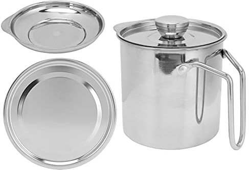 bidon etanche, filtre huile friteuse, Bidon de Graisse en Acier Inoxydable de 1,8 L, Oil Pot de Graisse avec tamis à mailles fines pour Le Stockage de l'huile de friture et de la Graisse de Cuisson