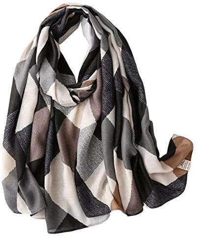 FAIRYGATE Tücher Damen schwarz-grauer Schals mit großem Karomuster Frauen Elegant Klassischer Persönlichkeit Frühling Sommer und Winter Herbstschal Herbst Weicher 70013