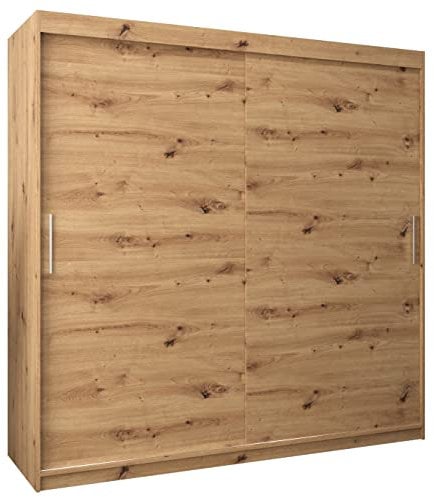 MEBLE KRYSPOL Tokyo 200 Kleiderschrank mit Zwei Schiebetüren für Schlafzimmer – moderner Aufbewahrungsschrank mit Kleiderstange und Regalen – 200x200x62cm - Artisan