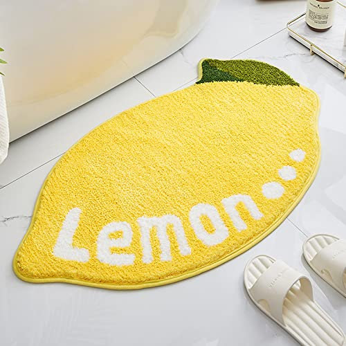 ChezMax Zitronen-Badematte, saugfähige Mikrofaser-Badezimmerteppiche, niedliche, rutschfeste Fußmatte in Fruchtform, Dekoration, Badewanne, Teppich für Badezimmer, Eingangsbereich, 49.6x79.9 cm