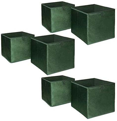 OHS Pack of 6 Matte Velvet Storage Boxes Set Home Bathroom Clothing Collapsible Foldable Toys Pop Up Folding Cube Box, Forest Green