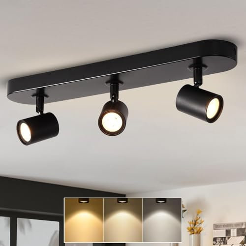 ANWIO Deckenstrahler 3 Flammig Schwarz, Dimmbar LED Deckenleuchte Strahler Schwenkbar GU10, Deckenlampe Drehbar, Modern Deckenspots für Küche, Schlafzimmer, Wohnzimmer, mit Leuchtmittel (EUCS-LG11A)