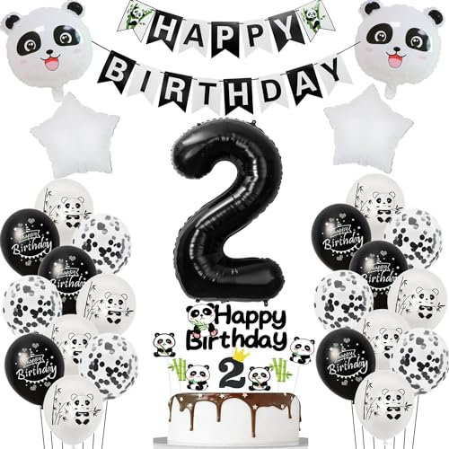 Panda luftballons 2. geburtstag junge mädchen dekoration, panda thema geburtstagsdeko 2 jahre junge mädchen ballon 2 geburtstag deko für kinder, thema ballon deko 2.für kinder