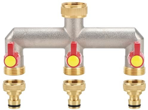 LALAGO 3-Wege Messing Wasserhahn Verteiler für Gartenschlauch - Wasserdurchflussregulierung, 3/4 Zoll Schlauch Adapter, Garten Wasserverteiler