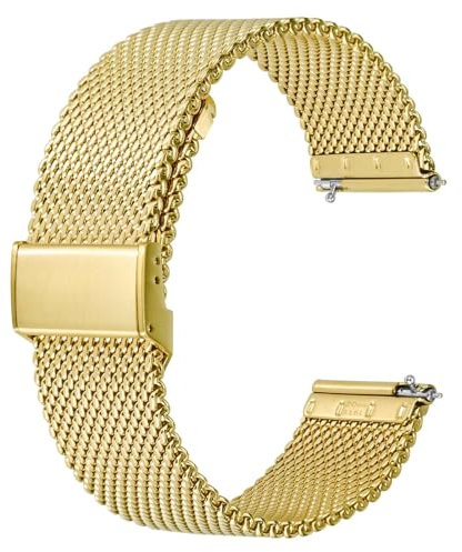 BISONSTRAP 316L Edelstahl Mesh Uhrenarmband für Damen und Herren, Gewebtes Metall Armband, 16mm, Gold