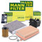 MANN-FILTER Inspektionspaket Filterset 1x Ölfilter, 1x Luftfilter, 1x Innenraumfilter (Aktivkohlefilter), 1x Kraftstofffilter, Kompatibel mit FORD FOCUS Mk2, VOLVO S40 II (544), V50 (545)