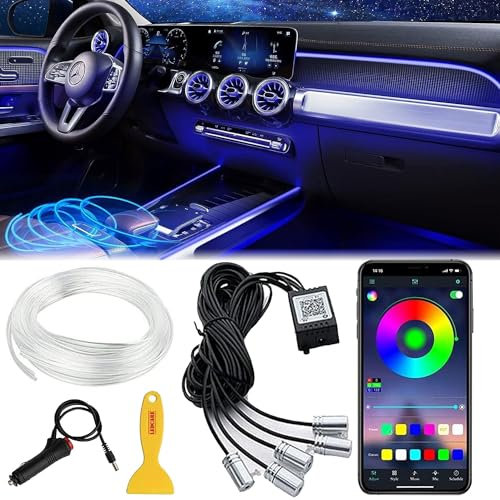 Sunshine smile Auto LED Innenbeleuchtung,6M/5 in 1 RGB Auto Innenraumbeleuchtung,APP steuerbare Innenbeleuchtung Laser,Mehrfarbige Ambientebeleuchtung,Mit Zigarettenanzünder (Farbe)