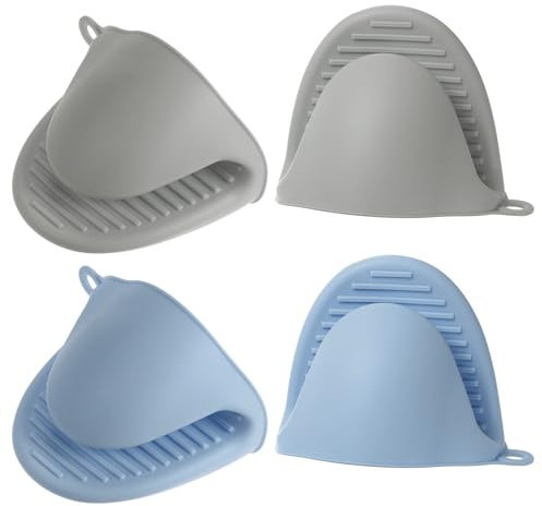QUARKZMAN 2 Par Mini Silicona Horno Mitones 110x85x70mm Pequeños Calor Resistentes Goma Aire Freidora Guantes para Cocina y Hornear, Claro Gris Nórdico Azul