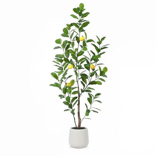Fopamtri Citronnier Artificiel de 150 cm Plantes Artificielles Interieur avec Fruits, Fausse Plante en Blanc Pot pour Maison Chambre Bureau Balcon Jardin Déco (1 Pièce)