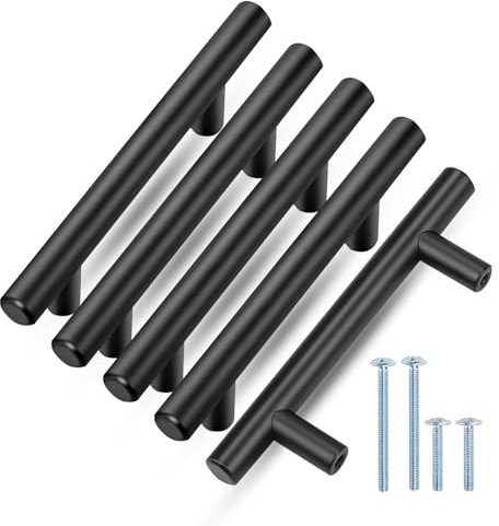 GULINO 10 Piezas Tiradores Cocina Negro 128mm Acero Inoxidable Mate con Tornillos, Tiradores Armarios, Tiradores negros, Tiradores de cocina, Tirador Armario, Tirador Negro