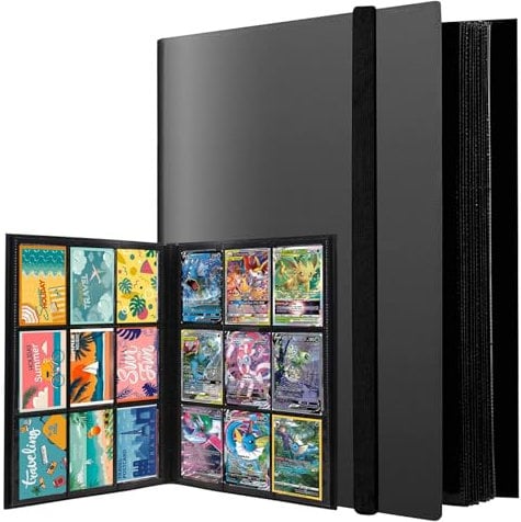 PUWOWYE Sammelkarten Album für Sammelalbum Karten, 360 Pockets Transparent Sammelkarten, Sammelkartenalben Wasserdicht, Ordner Kartensammlung Sammelalbum Schwarz
