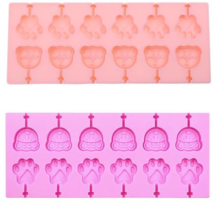 TEMOOUES 1 lot de moules à sucettes en silicone – 12/66 cavités mignonnes de dessins animés fleurs fruits bonbons chocolat