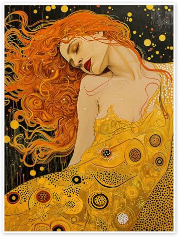 Jugendstil Träumerei Poster von Frank Daske 60 x 80 cm Gelb Wandbilder Wanddeko