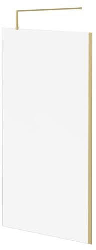 Wholesale Domestic Colore 8mm Clear Glass Brushed Brass 1850mm x 1100mm Walk In Shower Screen including Wall Channel and Support Bar
