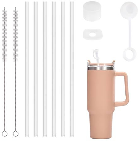 6 Stück Ersatz Strohhalm für Stanley Cup 40/30oz, 11 Pcs Stanley Cup Zubehör, 30 cm Klar Strohhalme, Stanley Trinkhalme Straw Wiederverwendbar mit 2 Reinigungsbürsten, Silikon Auslaufsicher Zubehör