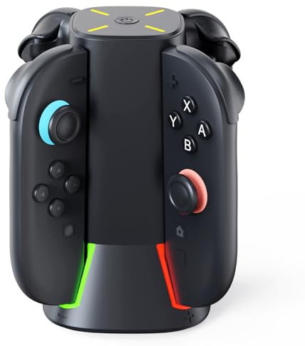 GEEKERA Dock di ricarica per Switch 2 controller, 4 in 1 caricatore per controller, dock di ricarica con luce RGB e cavo di ricarica USB Type-C, Portatile da viaggio, Switch accessori