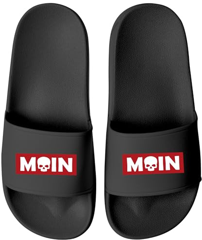 MoonWorks® Badeschlappen Moin Totenkopf für Herren und Damen Unisex Badelatschen Sommersandalen Lustig für Strand, Sauna & Urlaub