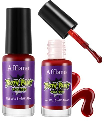 Rote Zahnfarbe, Blutrote Red Tooth Paint, Halloween-Zombie-Vampir-Zahn-Make-up, langanhaltend, schnelltrocknend, Kunstblut für SFX-Cosplay, Bühnentheater, Horror, Dämonen, Monster und Spezialeffekte