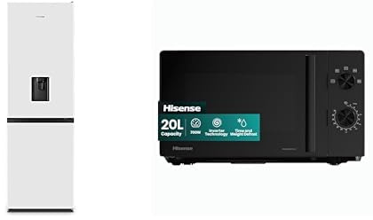 Bundle of Hisense RB390N4WWE 60 cm Freestanding 60/40 Fridge Freezer - 304 Capacity - White - F Rated + Hisense 700 Watts 20 Litre Inverter Microwave Oven H20MOBP1HIUK Black
