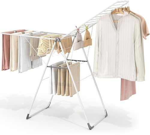 KINGRACK 2-flügeliger Wäschetrockner, höhenverstellbarer Wäscheständer, platzsparendes, klappbares Design, für den Innen- und Außenbereich geeignet. (White)