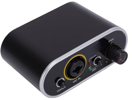 Generic Adjustable Microphone Preamp +28DB Gain with Built-in 48V Power, XLR Output for Vocal Recording/Live Streams, Compact Aluminum Construction