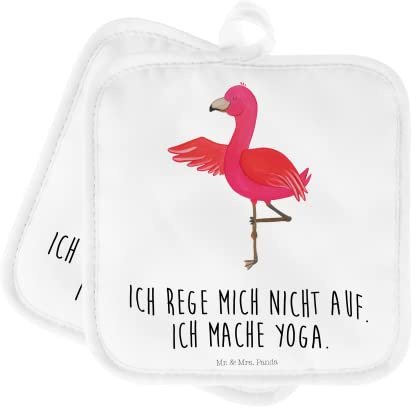 Mr. & Mrs. Panda 2er Set Topflappen Flamingo Yoga - Geschenk, Yoga-Übung, Schöne Topflappen, Entspannung, Vogel, Yogi, Topflappen Set, Topflappen mit