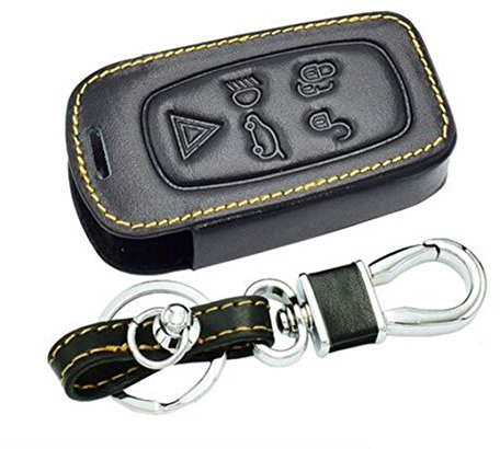 Happyit Cas de Couverture de Clé de Voiture en Cuir Porte-clés pour Land Rover LR4 LR2 Découverte Range Rover Sport Evoque 5 Boutons Clé Intelligente Accessoires de Porte-clés