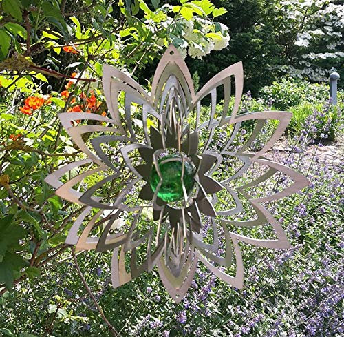 Edelstahl Windspiel Blume mit Glaskugel