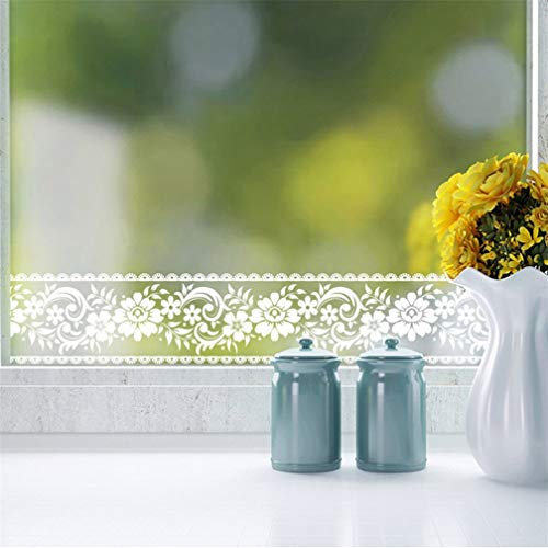 White Lace Transparent Wallpaper Border, 3.94 inch X 393.7 inch/Roll Self Adhesive Removable Waterproof Wall Border, for Shop Display Window Glass Door Bathroom Tile Mirror Decor Sticker (lace 01)