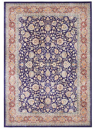 Elle Decoration Keshan Maschad Orientalischer Teppich - Kurzflor Vintage-Look Orientalisch Orient Klassischer Orientteppich für Wohnzimmer Esszimmer Flur oder Schlafzimmer Navy Blau, 80x200cm