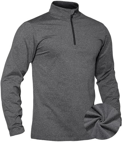 TACVASEN Herren Fleecepullover Winter Warme 1/4 Zip Langarm Sport Shirt Laufshirt Ski Pullver Männer (M, Dunkelgrau)