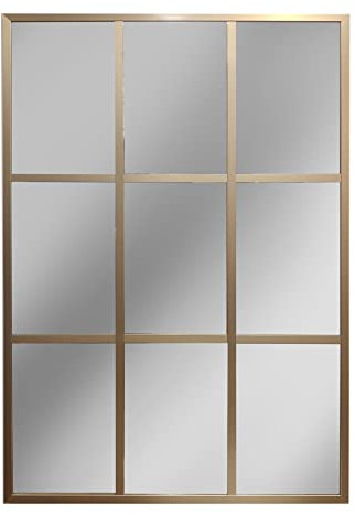 THEROSE Espejo Ventana Dorado, Espejo Industrial, Aluminio Oro, 120 x 80 cm