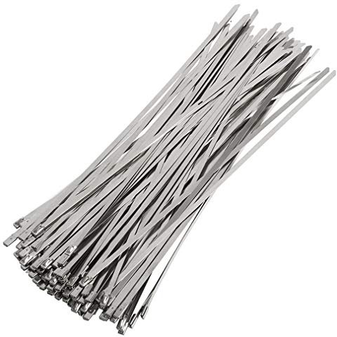 Mosie Stainless Steel Cable Ties 50PCS 4.6 * 300mm SS304 Stainless Steel Zip Ties Metal Cable Ties Exhaust Wrap Coated Locking Cable Zip Ties 316 Marine Grade Metal Tie Wraps