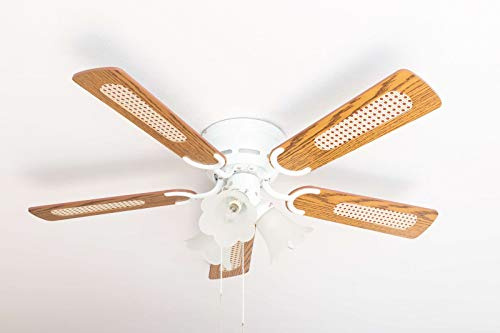 Pepeo Ventilatore a soffitto Kisa Deluxe 105 cm bianco ala quercia/noce con illuminazione e interruttore a tirare
