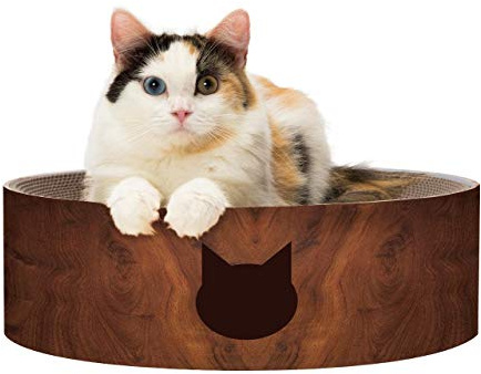 Necoichi Katzenkratznapf für Indoor-Katzen - Katzenkratzliege mit Wendenutzbarkeit und extra Komfort für Lounge, Karton Bett Couch / (Regular, Dunkle Kirsche)